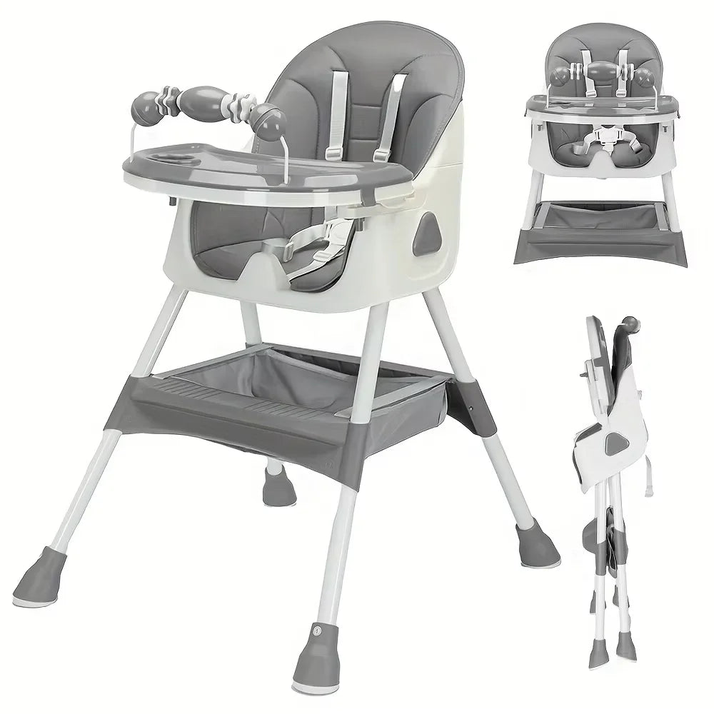 Foldable Baby High Chair (6+ Months): Large Anti-Slip Pad, Toy Rack & Easy-to-Clean Feeding Design – Model E500