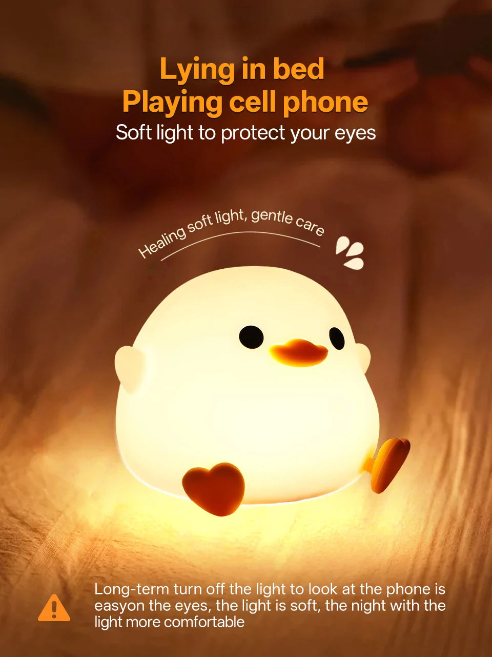 Cute Pear Night Light 7-Color Dimmable Touch-Controlled Night Light Silicone Stress Reducing Pat Duck Lamp USB Rechargeable
