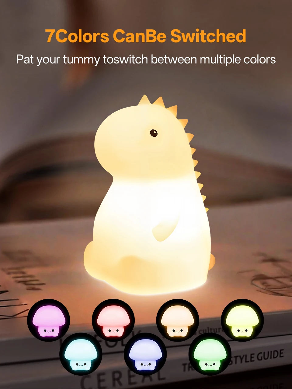 Cute Pear Night Light 7-Color Dimmable Touch-Controlled Night Light Silicone Stress Reducing Pat Duck Lamp USB Rechargeable