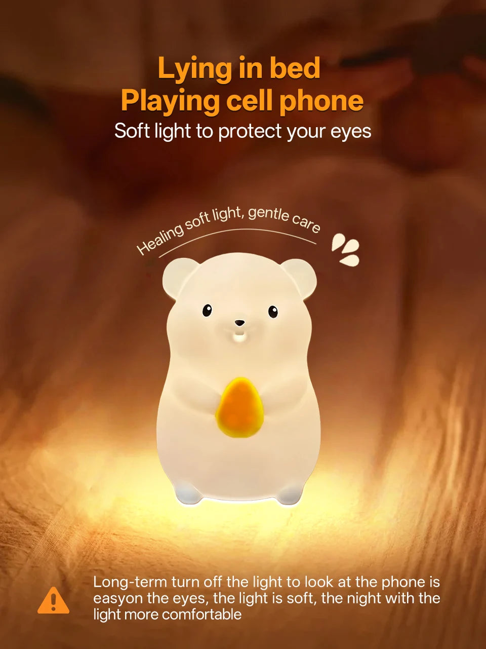 Cute Pear Night Light 7-Color Dimmable Touch-Controlled Night Light Silicone Stress Reducing Pat Duck Lamp USB Rechargeable