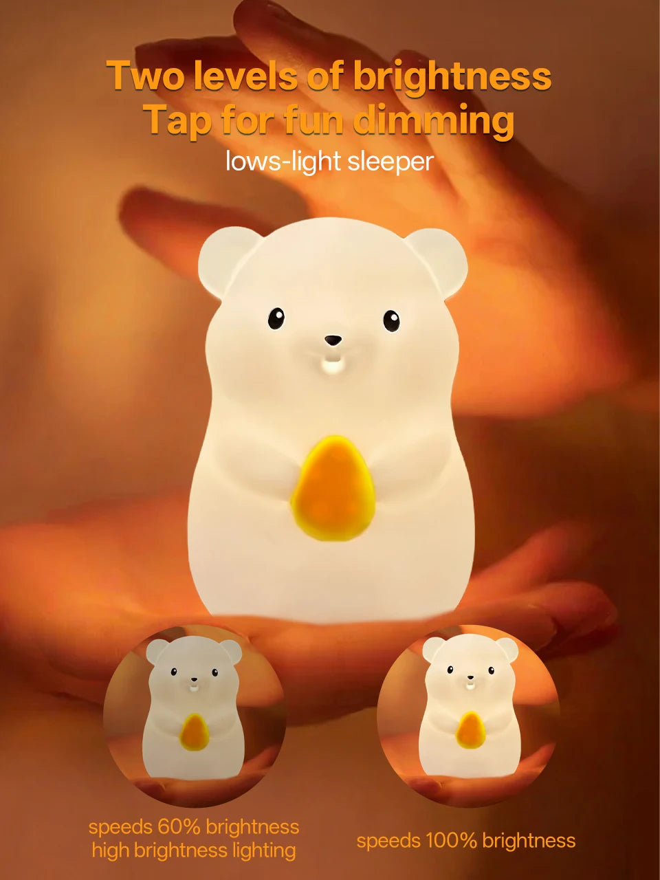 Cute Pear Night Light 7-Color Dimmable Touch-Controlled Night Light Silicone Stress Reducing Pat Duck Lamp USB Rechargeable