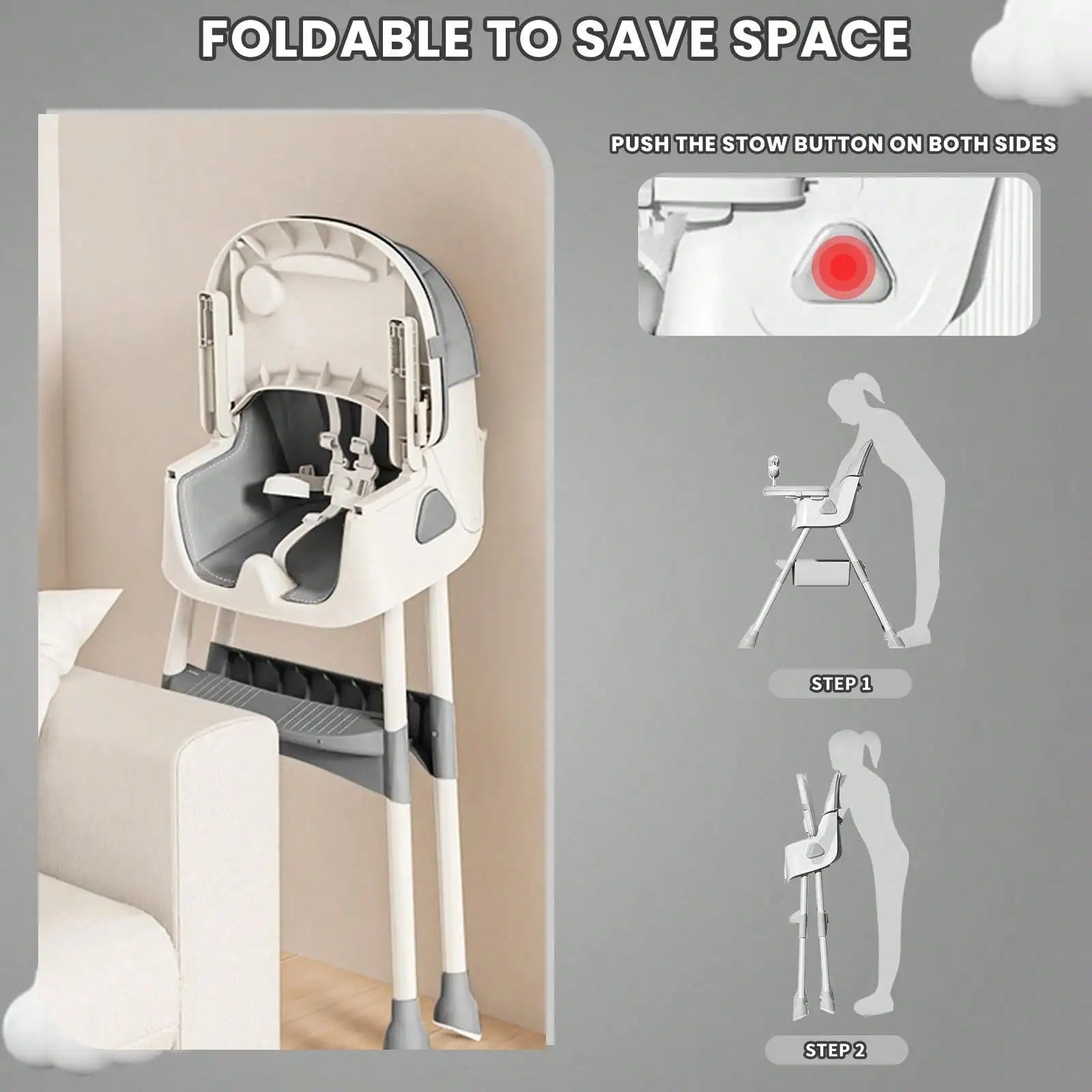 Foldable Baby High Chair (6+ Months): Large Anti-Slip Pad, Toy Rack & Easy-to-Clean Feeding Design – Model E500