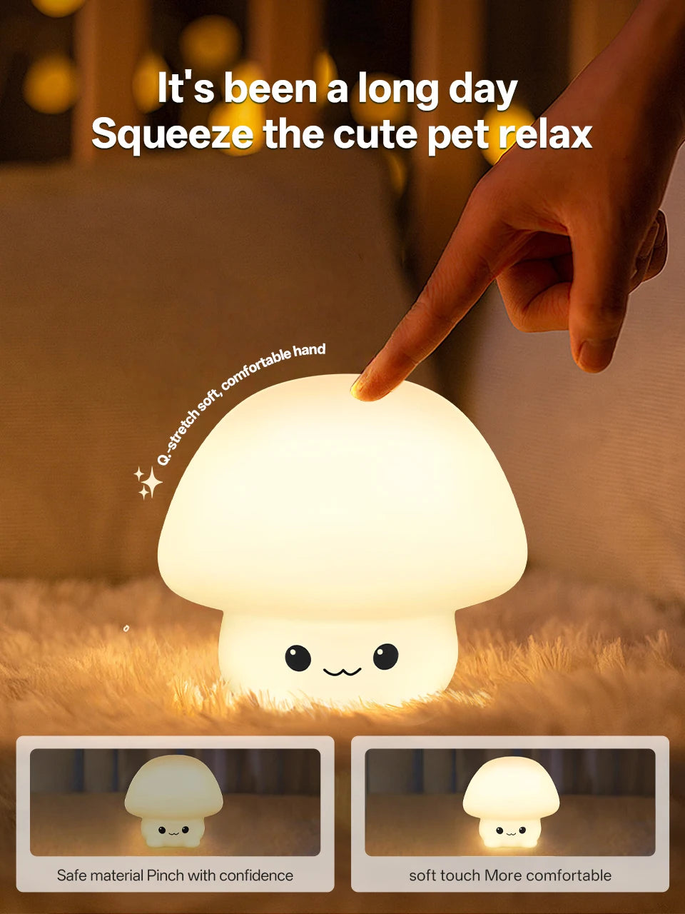 Cute Pear Night Light 7-Color Dimmable Touch-Controlled Night Light Silicone Stress Reducing Pat Duck Lamp USB Rechargeable