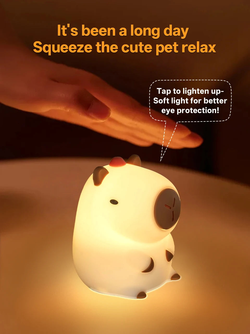 Cute Pear Night Light 7-Color Dimmable Touch-Controlled Night Light Silicone Stress Reducing Pat Duck Lamp USB Rechargeable