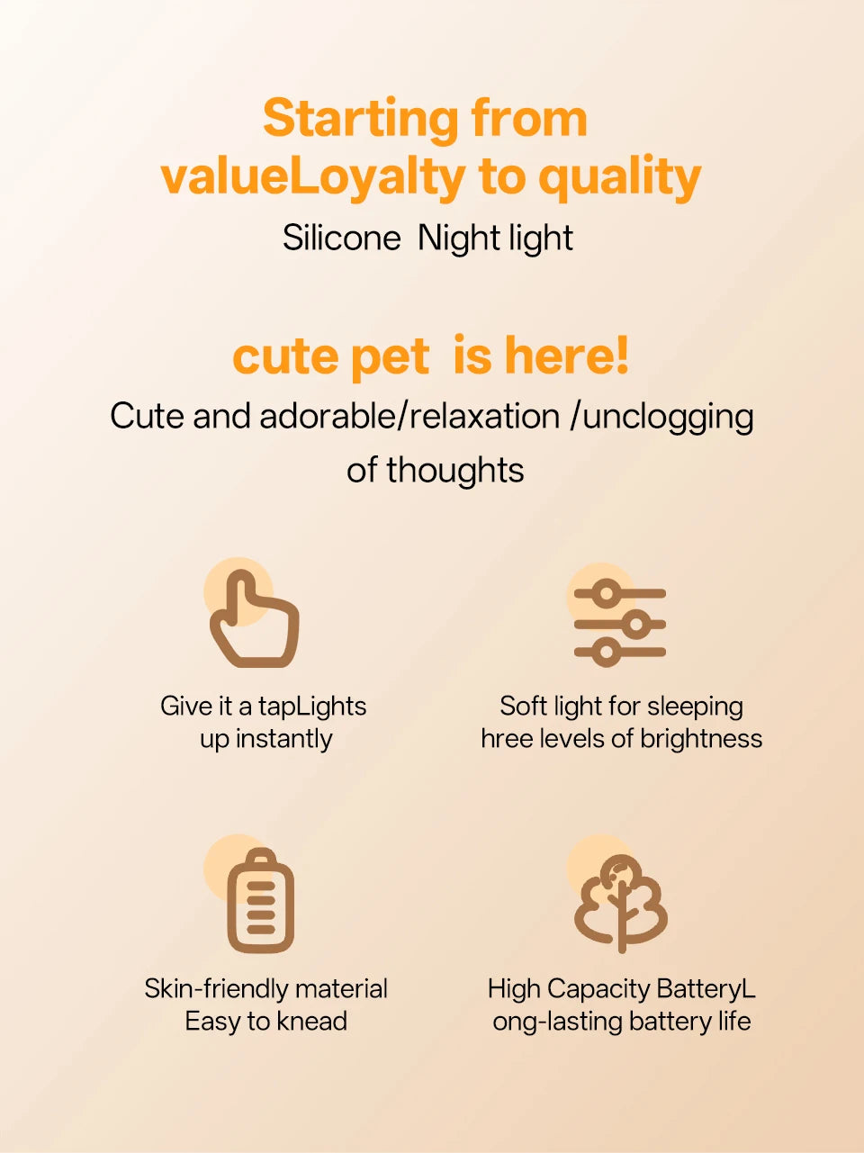 Cute Pear Night Light 7-Color Dimmable Touch-Controlled Night Light Silicone Stress Reducing Pat Duck Lamp USB Rechargeable