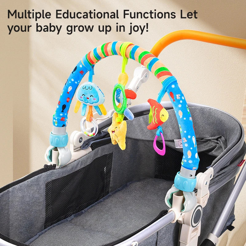 Baby Stroller Arch Toys Adjustable Clip Crib Mobile Hanging Bed Bell Baby Rattle Toy Sensory Development Baby Activity Arch Toys