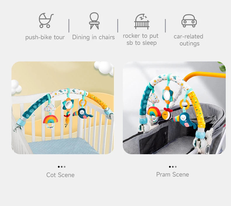 Baby Stroller Arch Toys Adjustable Clip Crib Mobile Hanging Bed Bell Baby Rattle Toy Sensory Development Baby Activity Arch Toys
