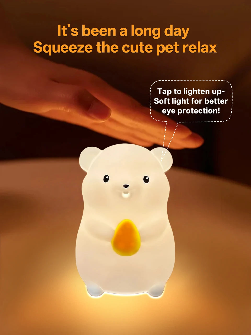 Cute Pear Night Light 7-Color Dimmable Touch-Controlled Night Light Silicone Stress Reducing Pat Duck Lamp USB Rechargeable