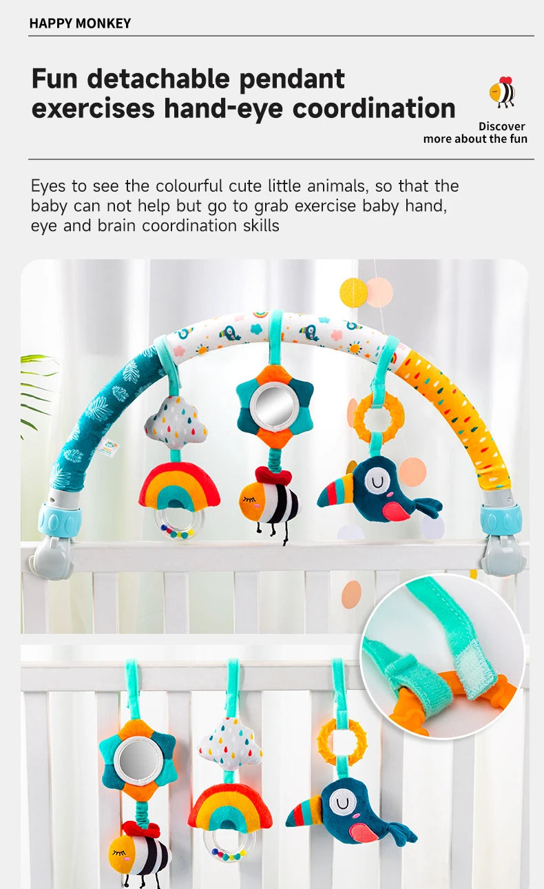 Baby Stroller Arch Toys Adjustable Clip Crib Mobile Hanging Bed Bell Baby Rattle Toy Sensory Development Baby Activity Arch Toys