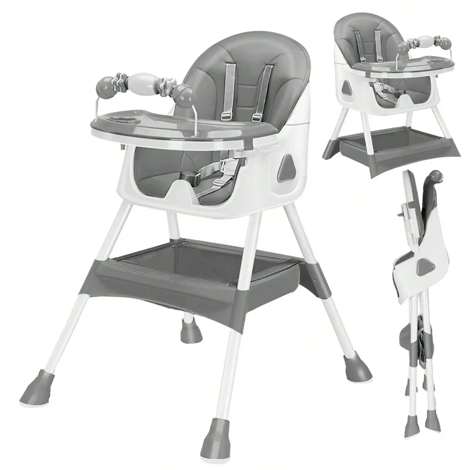Foldable Baby High Chair (6+ Months): Large Anti-Slip Pad, Toy Rack & Easy-to-Clean Feeding Design – Model E500