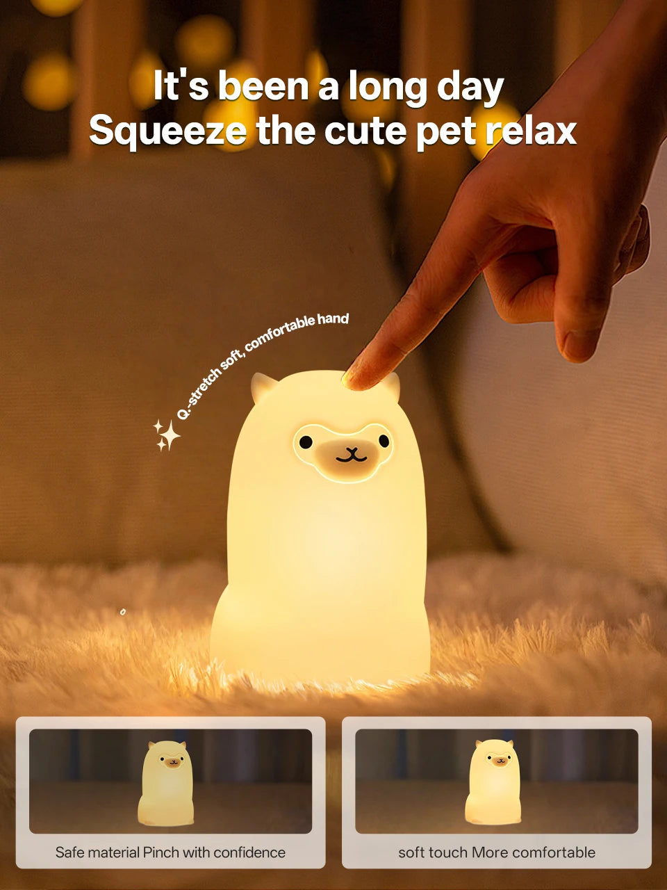 Cute Pear Night Light 7-Color Dimmable Touch-Controlled Night Light Silicone Stress Reducing Pat Duck Lamp USB Rechargeable