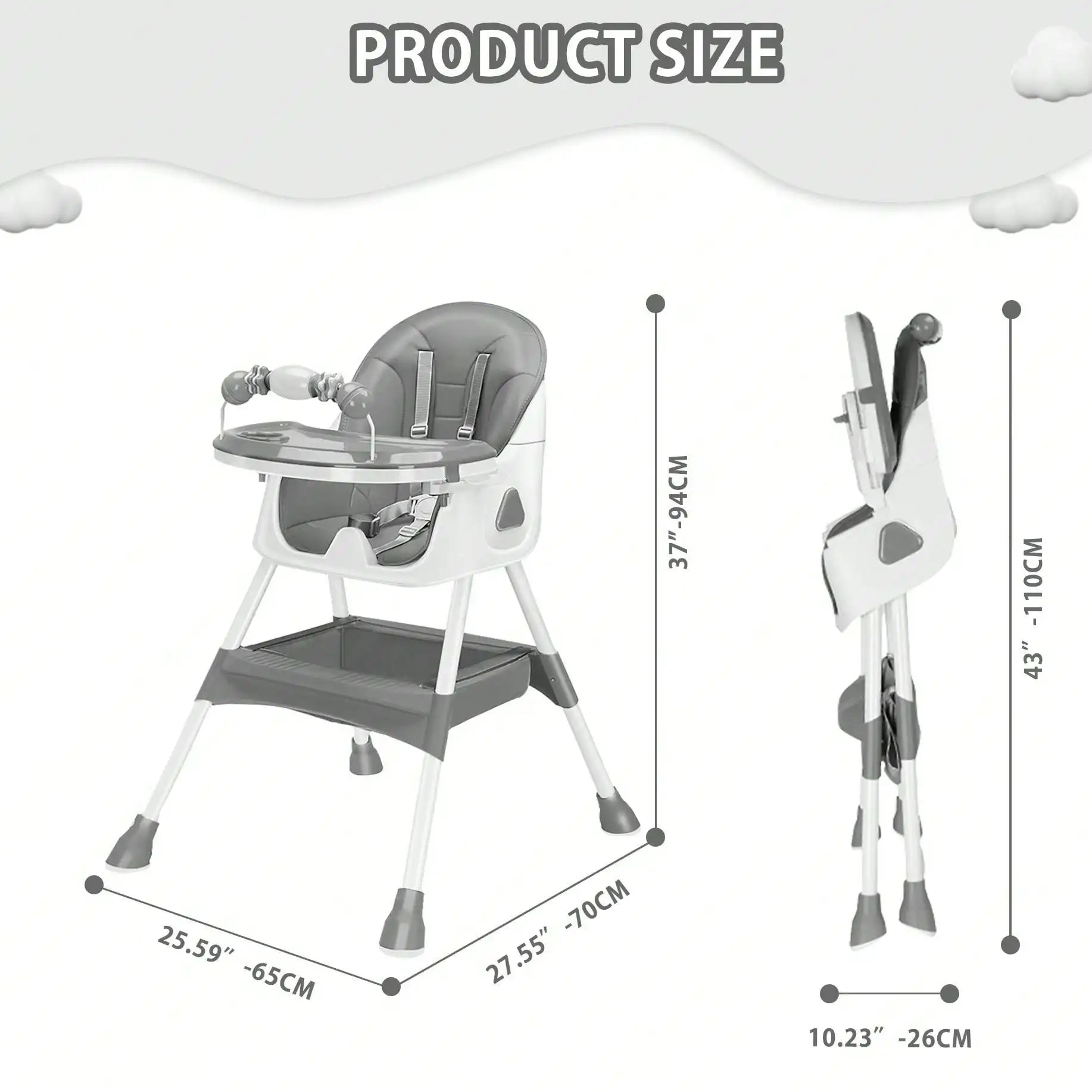 Foldable Baby High Chair (6+ Months): Large Anti-Slip Pad, Toy Rack & Easy-to-Clean Feeding Design – Model E500