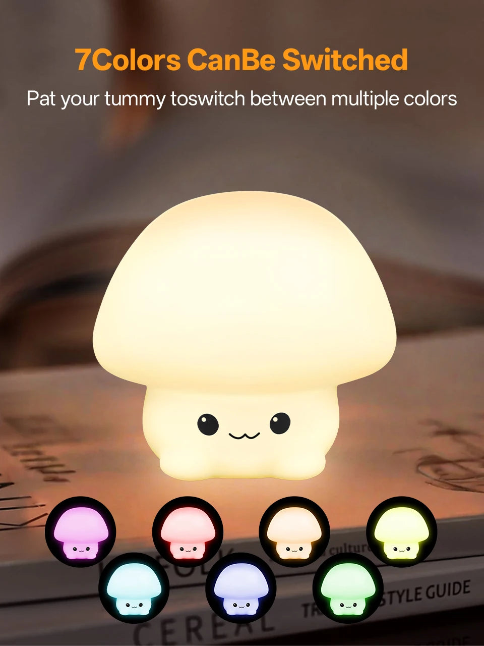Cute Pear Night Light 7-Color Dimmable Touch-Controlled Night Light Silicone Stress Reducing Pat Duck Lamp USB Rechargeable