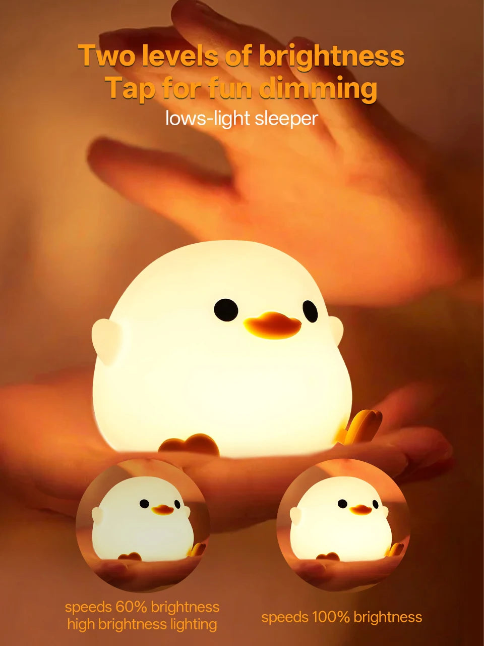Cute Pear Night Light 7-Color Dimmable Touch-Controlled Night Light Silicone Stress Reducing Pat Duck Lamp USB Rechargeable