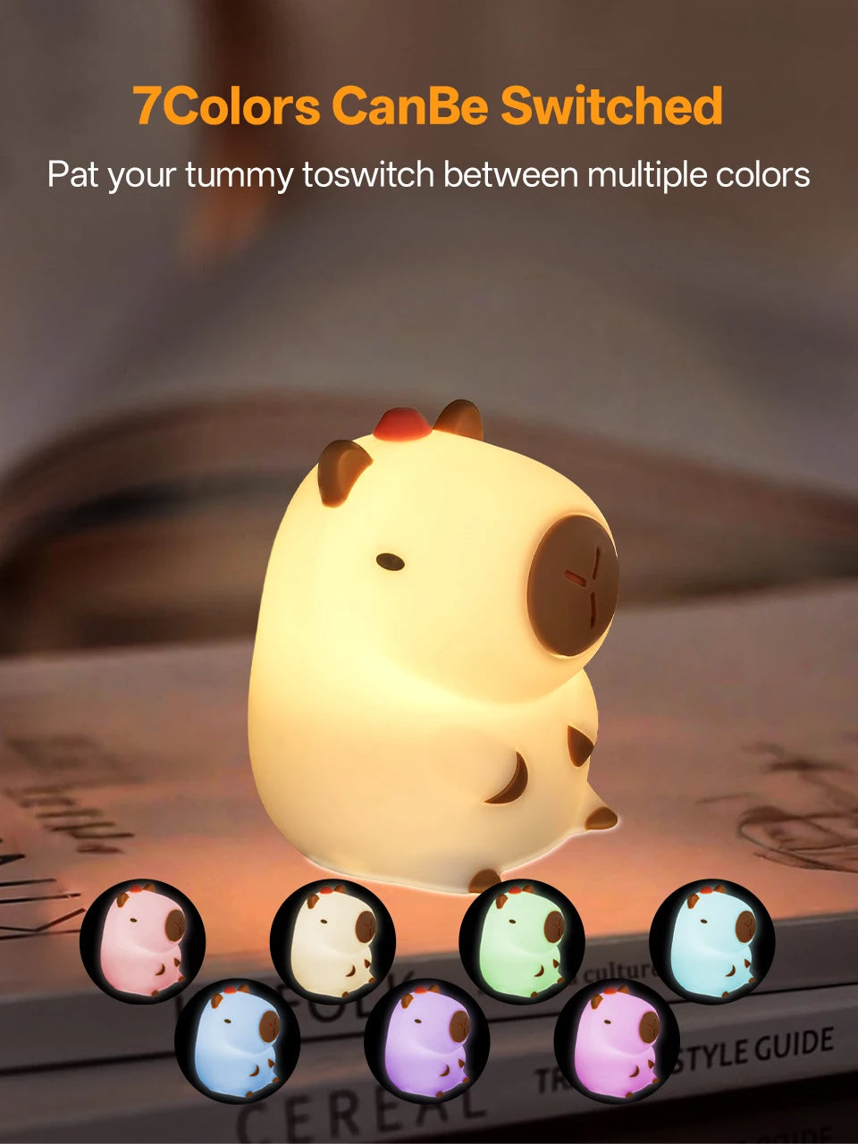 Cute Pear Night Light 7-Color Dimmable Touch-Controlled Night Light Silicone Stress Reducing Pat Duck Lamp USB Rechargeable