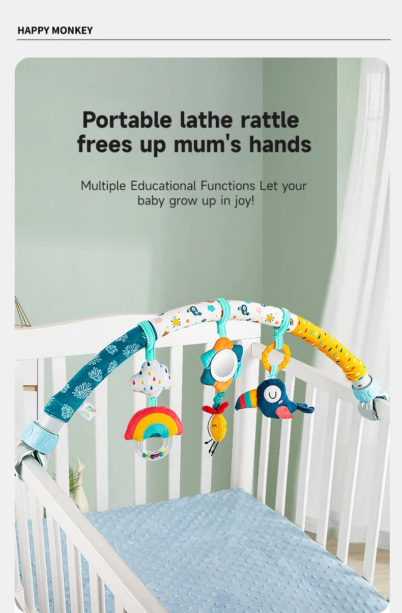 Baby Stroller Arch Toys Adjustable Clip Crib Mobile Hanging Bed Bell Baby Rattle Toy Sensory Development Baby Activity Arch Toys