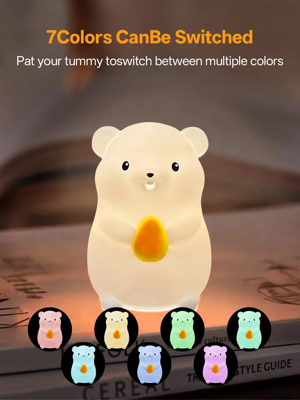 Cute Pear Night Light 7-Color Dimmable Touch-Controlled Night Light Silicone Stress Reducing Pat Duck Lamp USB Rechargeable