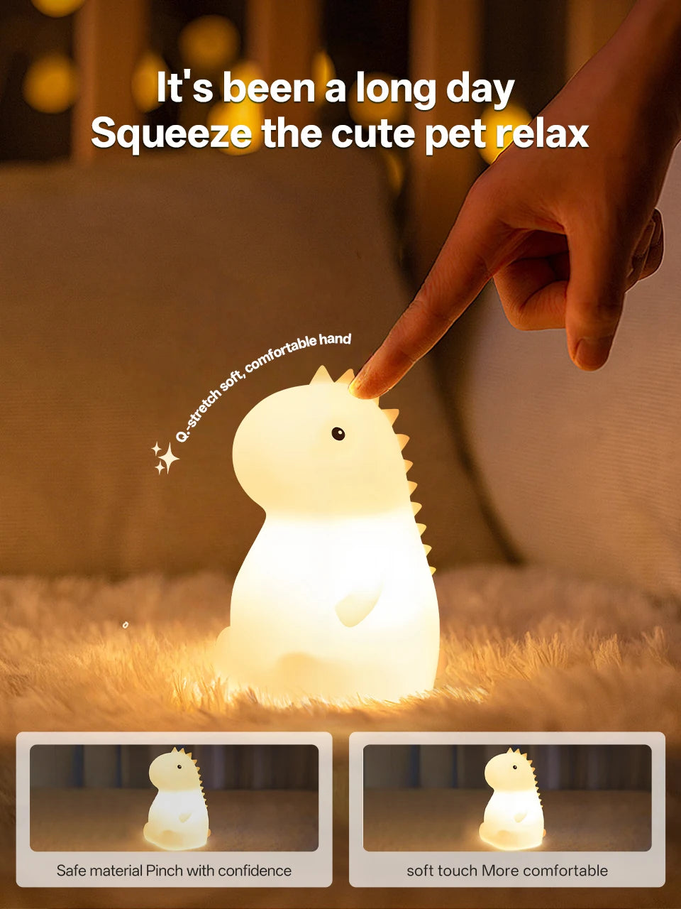 Cute Pear Night Light 7-Color Dimmable Touch-Controlled Night Light Silicone Stress Reducing Pat Duck Lamp USB Rechargeable