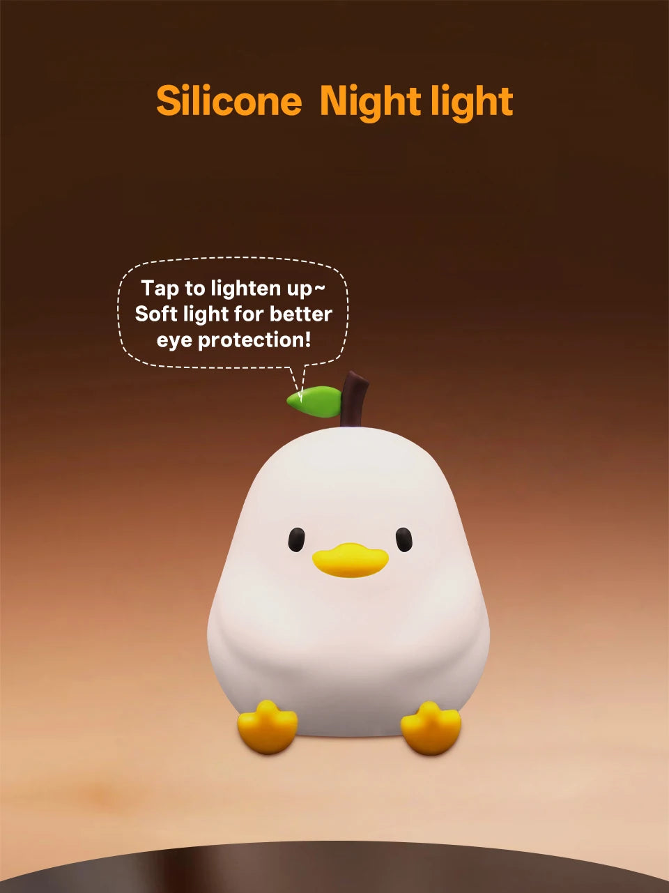 Cute Pear Night Light 7-Color Dimmable Touch-Controlled Night Light Silicone Stress Reducing Pat Duck Lamp USB Rechargeable