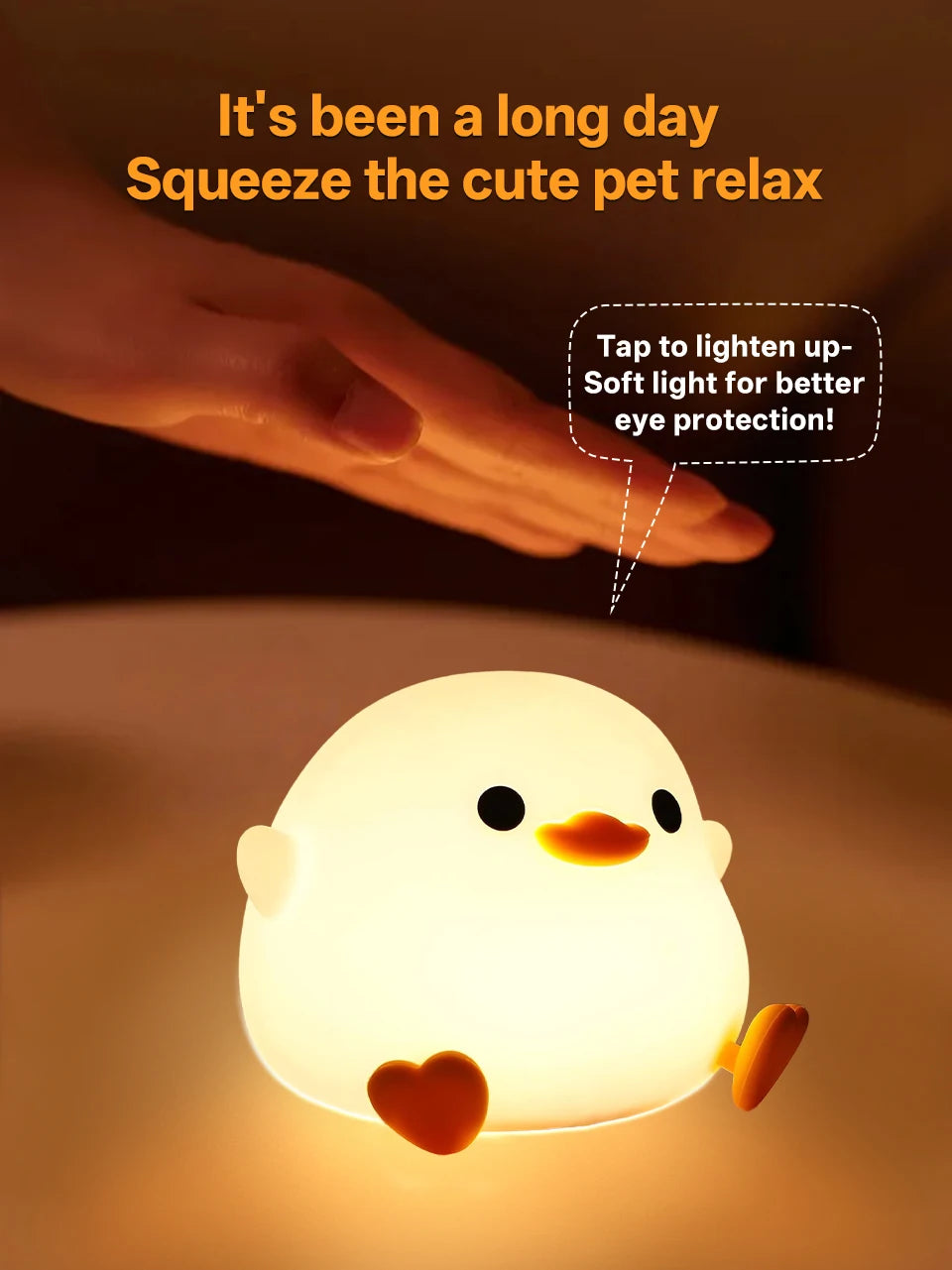 Cute Pear Night Light 7-Color Dimmable Touch-Controlled Night Light Silicone Stress Reducing Pat Duck Lamp USB Rechargeable