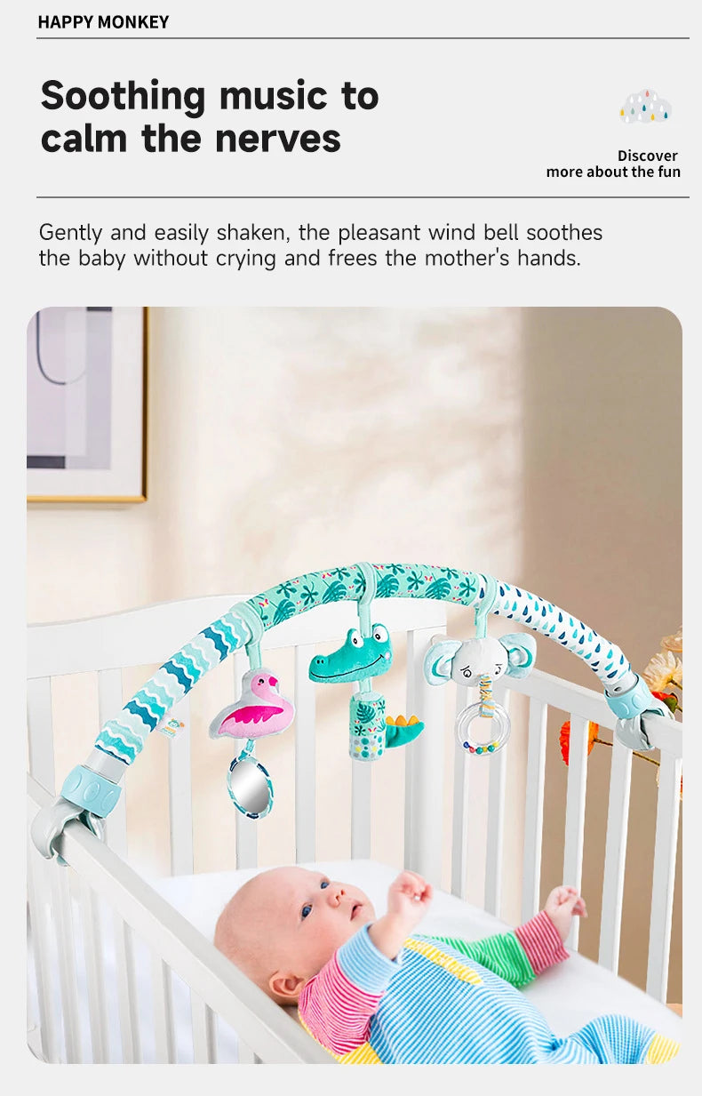 Baby Stroller Arch Toys Adjustable Clip Crib Mobile Hanging Bed Bell Baby Rattle Toy Sensory Development Baby Activity Arch Toys
