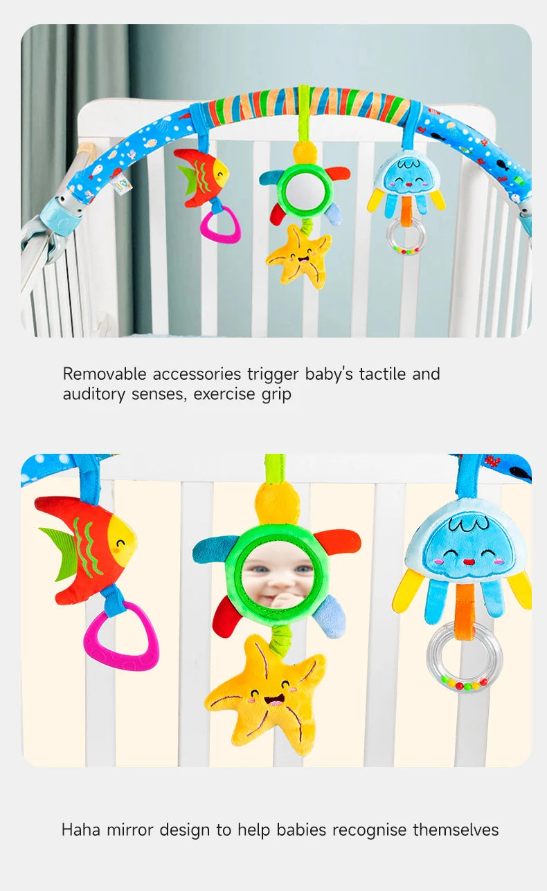 Baby Stroller Arch Toys Adjustable Clip Crib Mobile Hanging Bed Bell Baby Rattle Toy Sensory Development Baby Activity Arch Toys